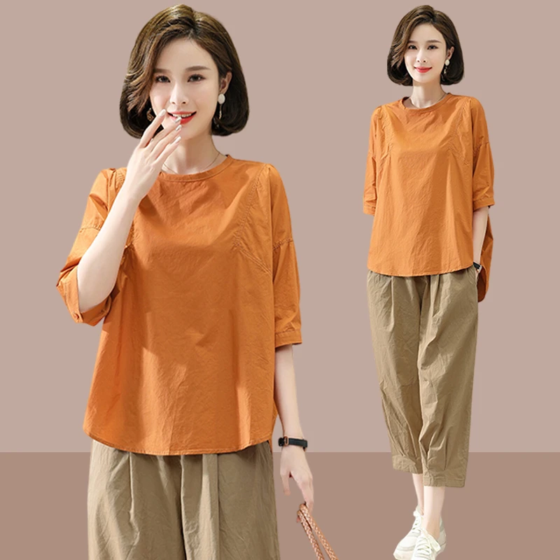 夏季新款大码宽松显瘦短袖t恤女洋气爆款阔腿裤时尚休闲运动套装