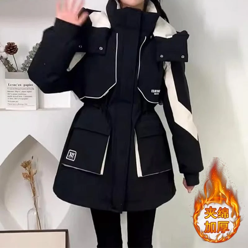 2024年秋冬季新款女士冲锋衣棉袄设计感收腰设计感派克服保暖外套