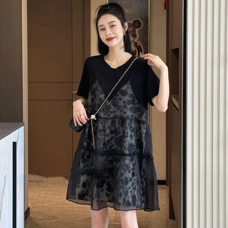 时尚假两件拼接连衣裙春秋季2024新款小个子洋气显瘦设计感短裙子