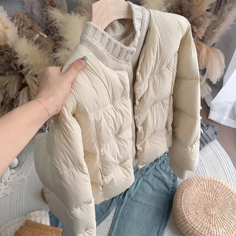 韩版假两件短款棉服女士2025秋冬新款设计感保暖百搭时尚立领棉衣