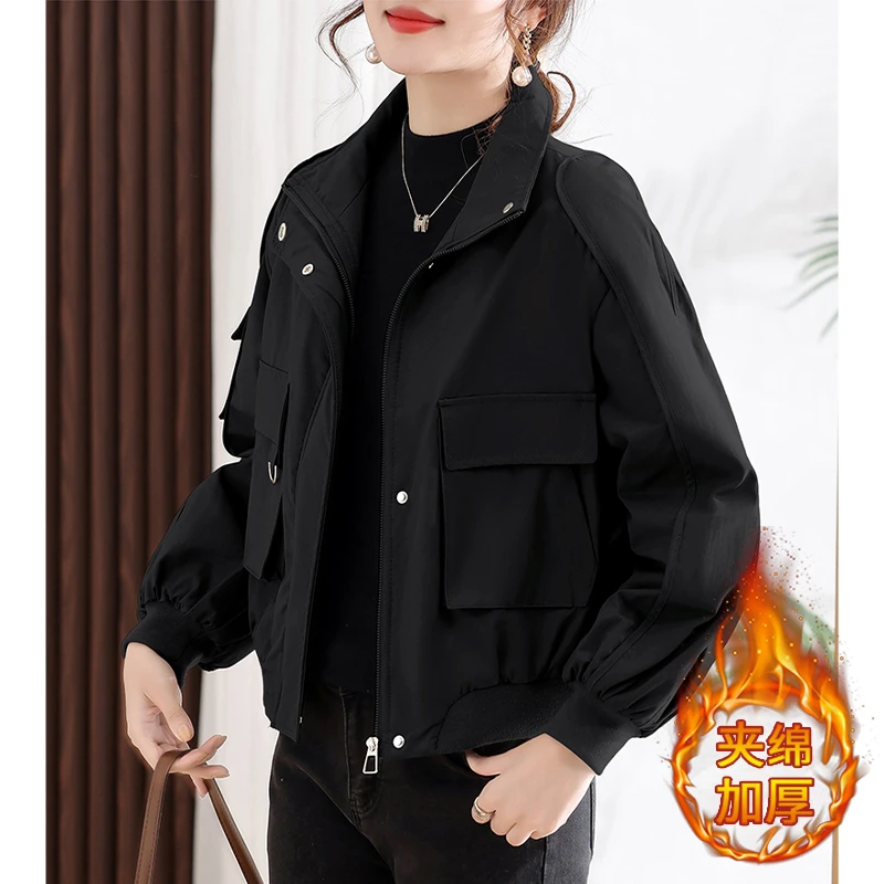韩版短外套加绒加厚冲锋衣2024年秋冬季新款小个子夹克上衣女装潮