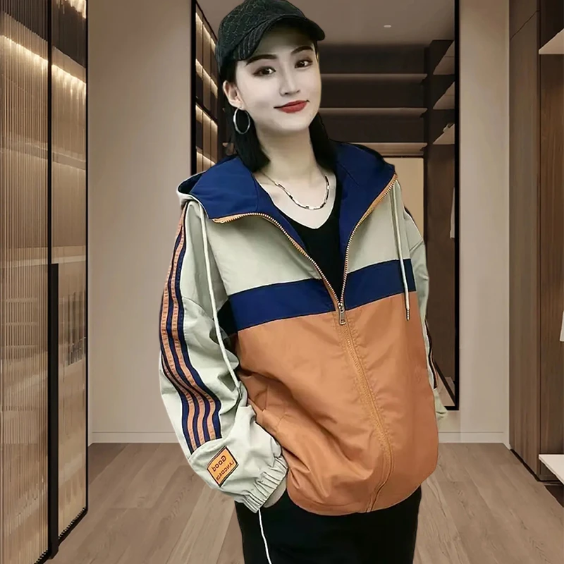 2025夏季新款连帽网红款防晒衣女款外穿时尚薄款外套拼色百搭上衣