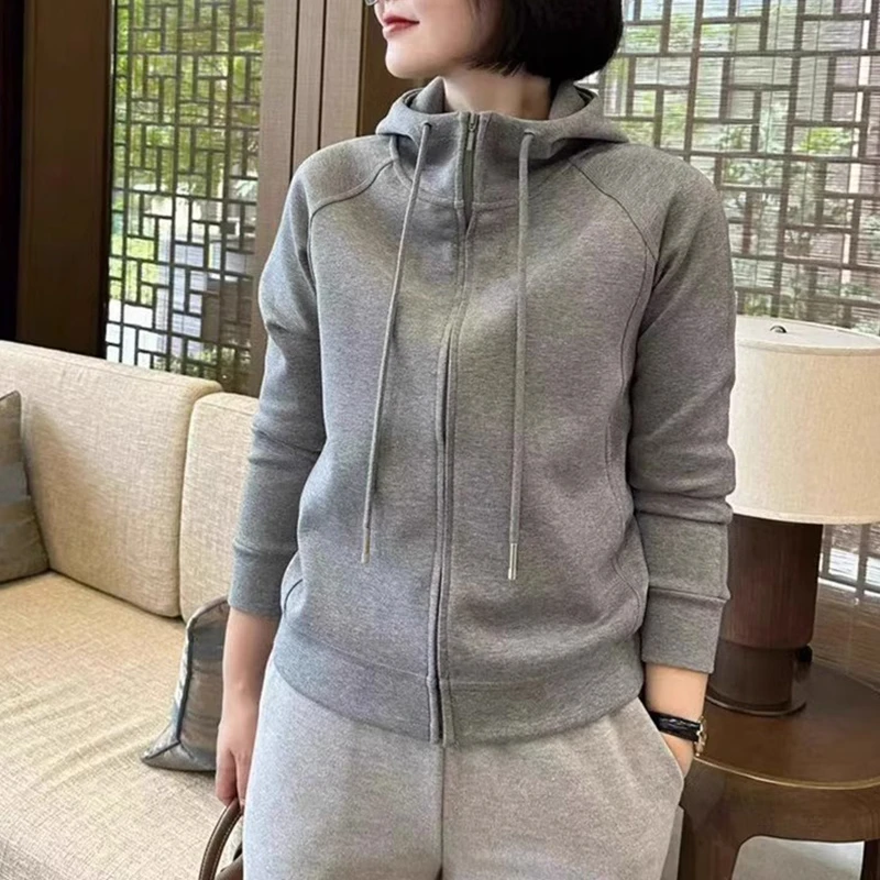 韩版休闲拉链开衫卫衣女士2024新款春秋季连帽宽松慵懒风洋气外套