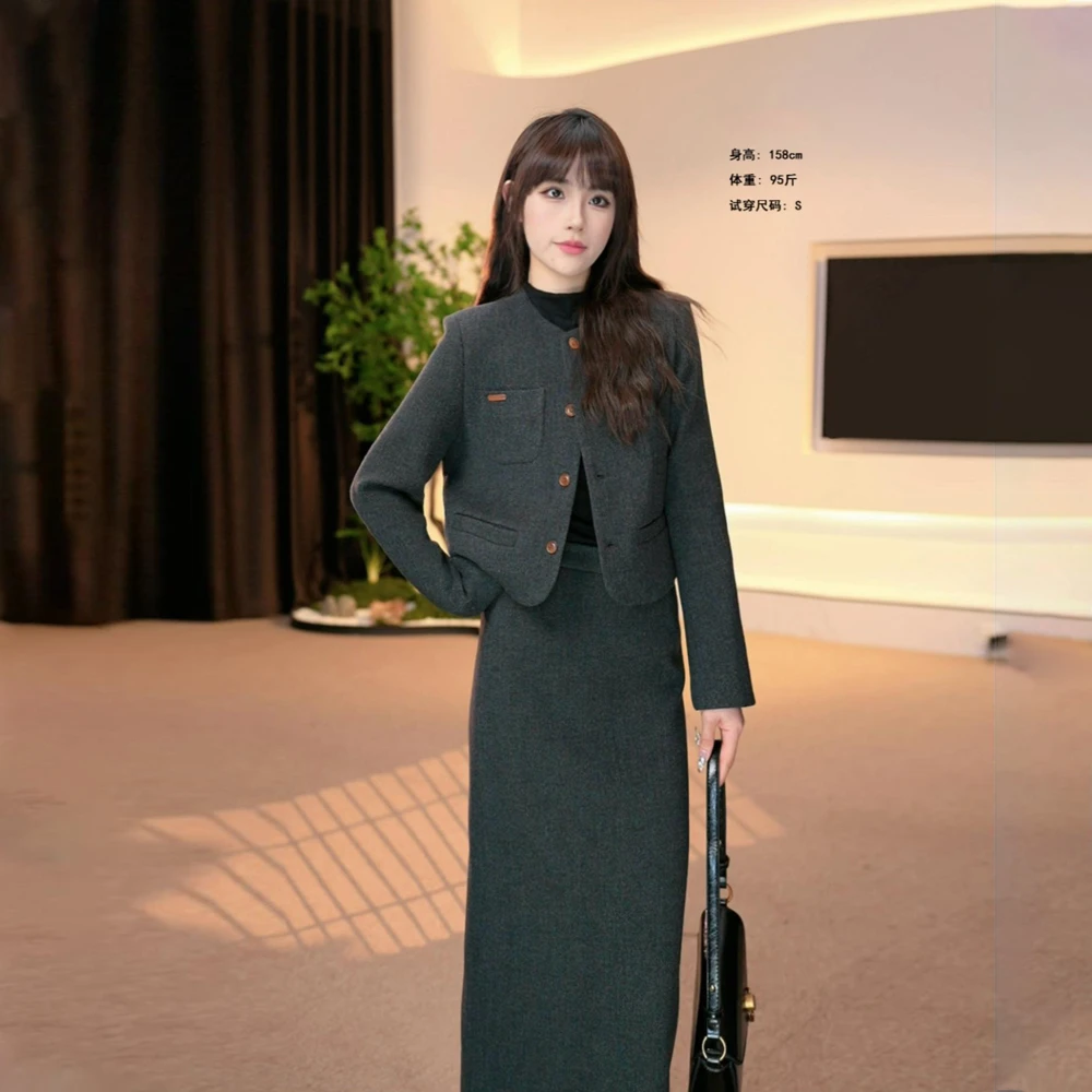 小香风外套套装裙女2024秋冬新款穿搭轻奢高级感半裙两件套