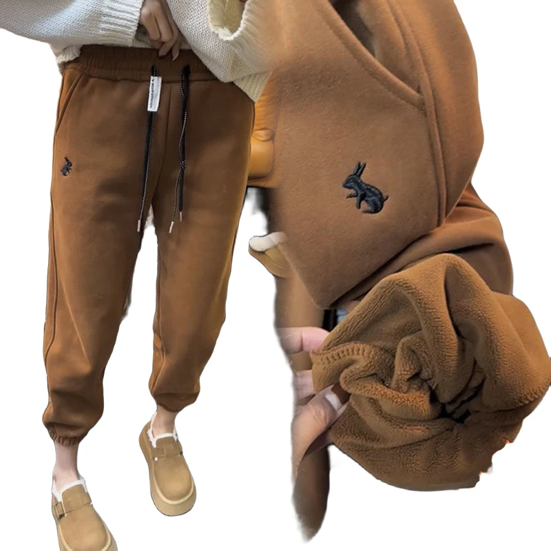 小兔子刺绣加绒加厚款卫裤休闲百搭时尚