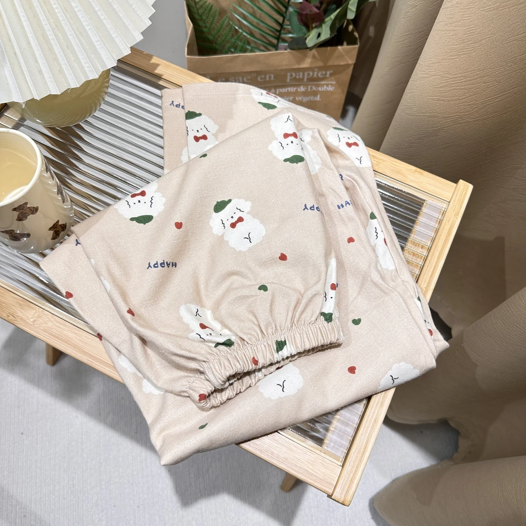 春款卡通纯棉宽松睡裤遛弯裤可外穿高腰家居裤舒适时尚休闲长裤女