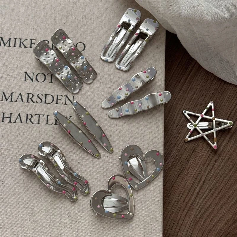 彩点点滴油银色金属发夹女侧边夹水滴夹头饰化妆发卡前额刘海夹子