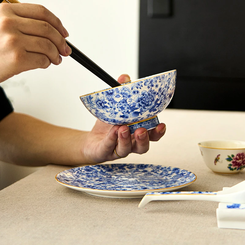 【繁花】景德镇珐琅彩碗碟餐具1人食精致家用中式餐具套装轻奢餐具