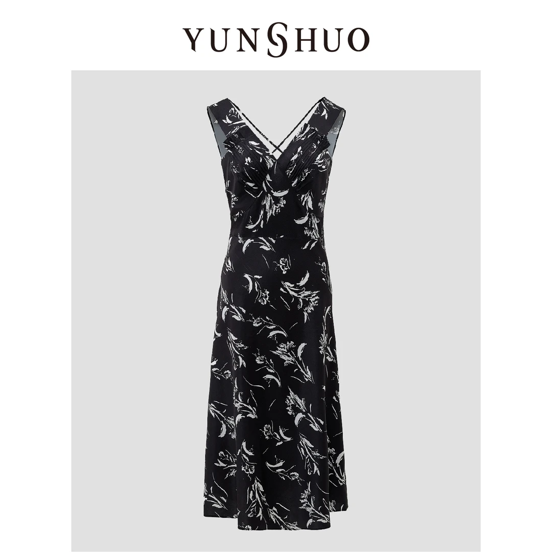 YUNSHUO允硕2024夏季新品印花收腰时尚百搭碎花连衣裙569360