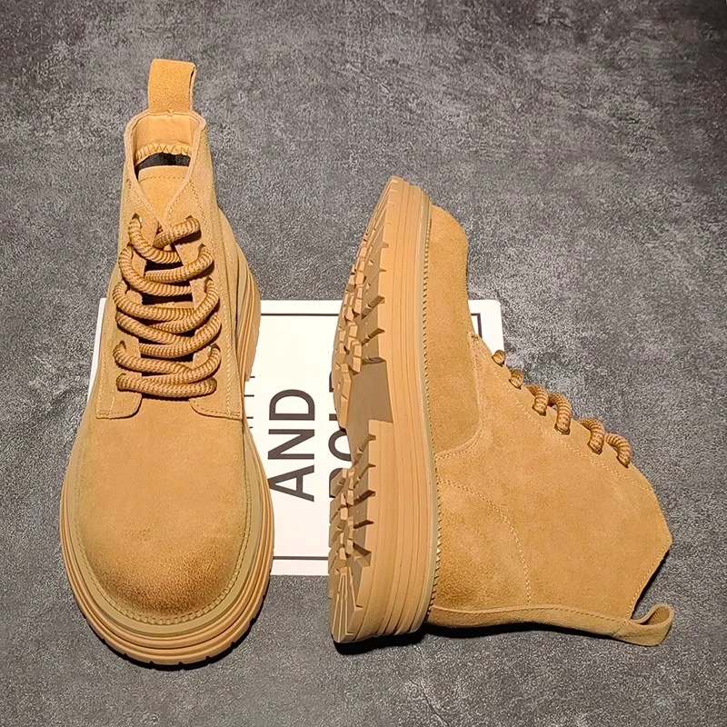 马丁靴黄色男百搭厚底工装靴复古英伦风反绒皮情侣登山大码沙漠靴