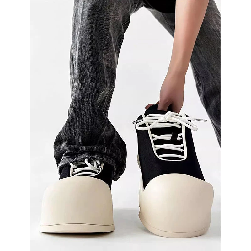 帆布运动大头鞋面包增高板鞋圆头贝壳鞋丑萌男女厚底情侣老爹鞋潮