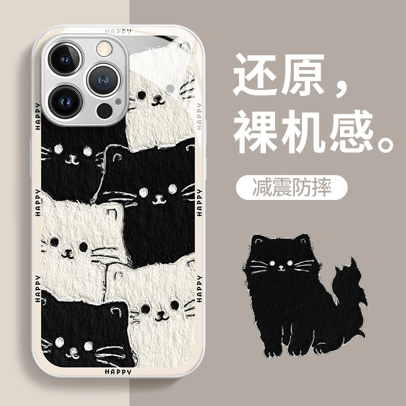 满屏猫猫玻璃壳可爱苹果15华为vivo新女款oppo小米全包防摔手机壳