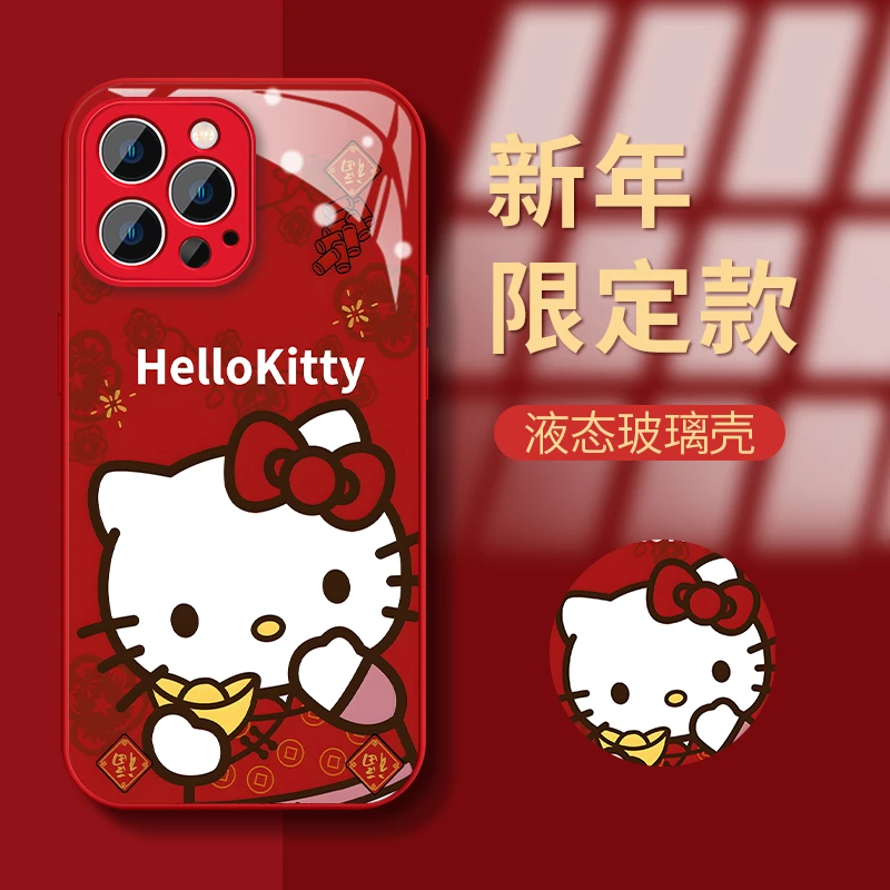 凯蒂猫咪玻璃壳苹果华为vivo女款oppo小米iphone15promax新手机壳