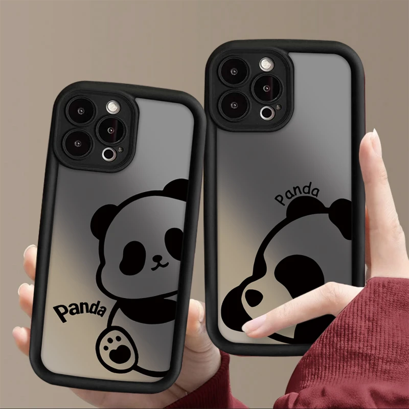 线条熊猫适用iphone15苹果14手机壳13华为vivo小米oppo软套情侣款