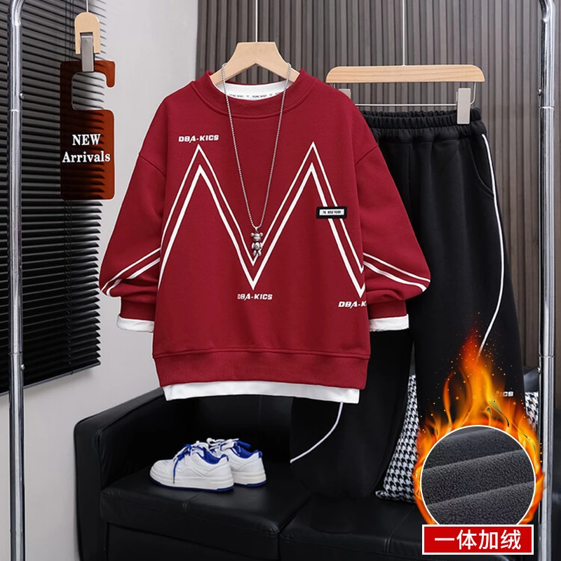 男童加绒运动套装秋冬2025新款中大童儿童运动服潮款炸街休闲宽松