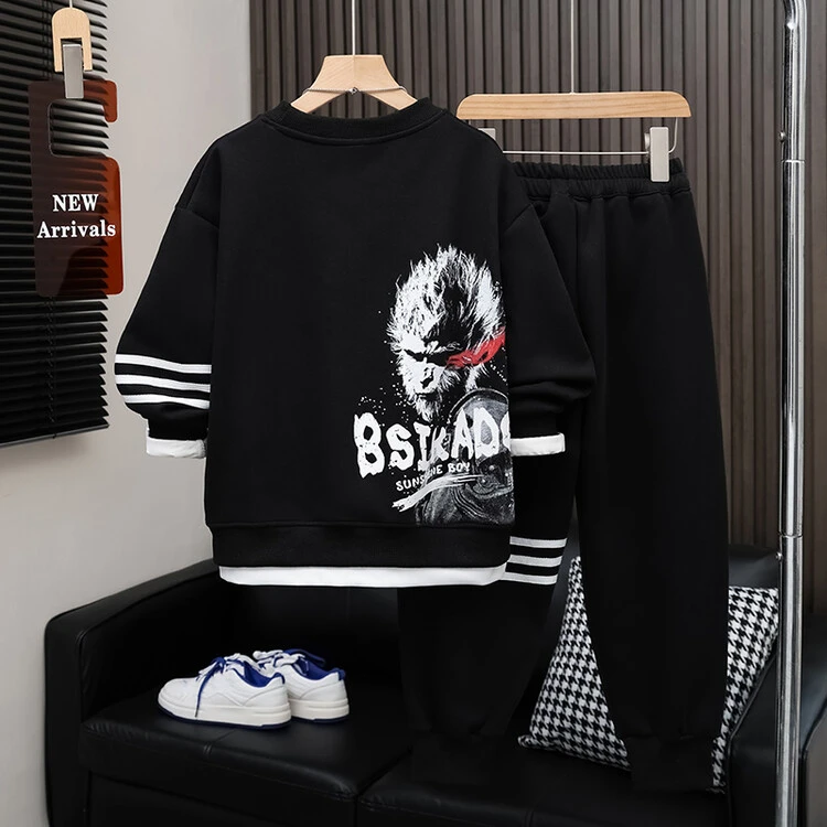 男童秋季套装2024新款中大童黑神话悟空假两件套春秋运动潮款洋气