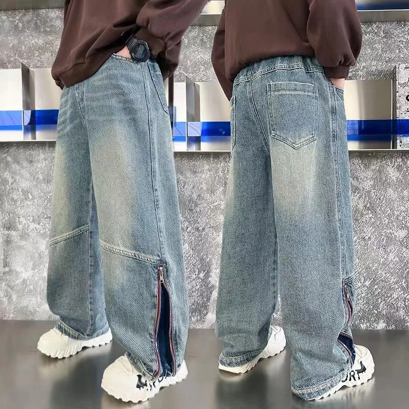 男童直筒阔腿牛仔裤6-12岁潮款春秋潮流新款大童春装儿童裤子宽松