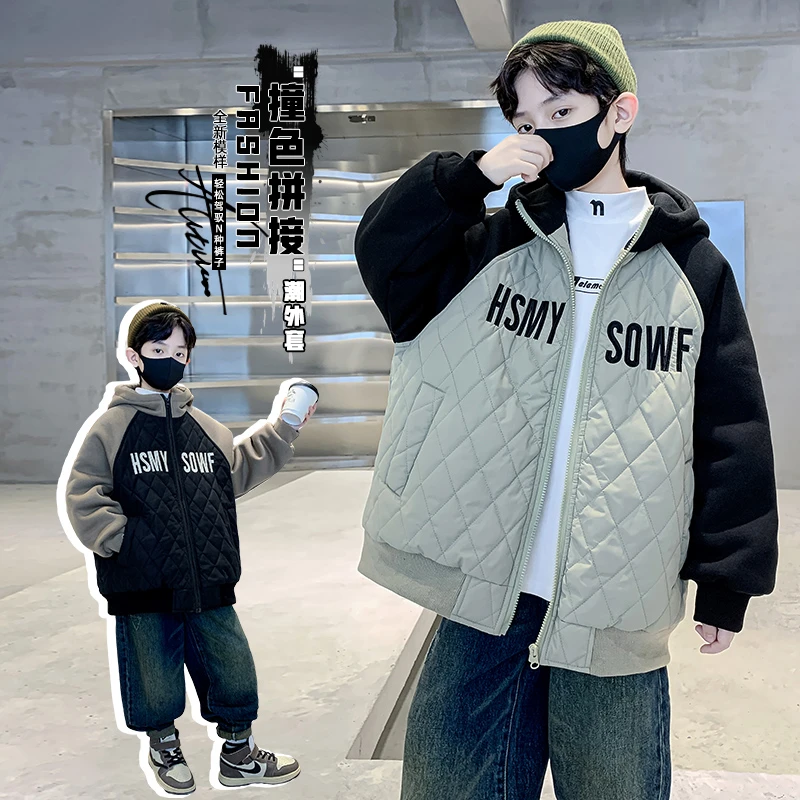 男童外套冬装2023新款大童6-12岁潮款冬款加厚夹棉棒球服爆款童装