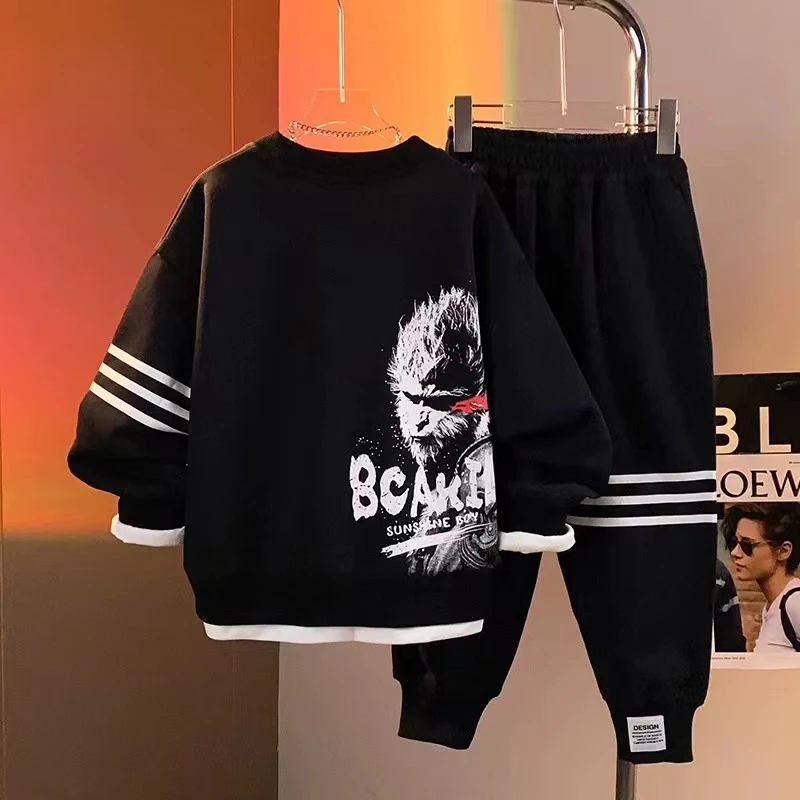 男童秋季套装2024新款中大童秋装黑神话悟空假两件套春秋运动潮款