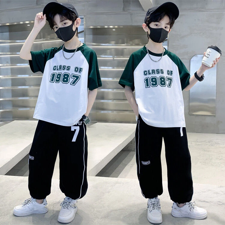 男童夏装套装大童男孩薄款2024新款夏季运动洋气防蚊裤潮牌儿童装