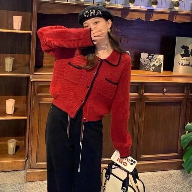 秋冬加厚100%纯羊毛衫小香风针织开衫外套女韩版宽松短款长袖上衣