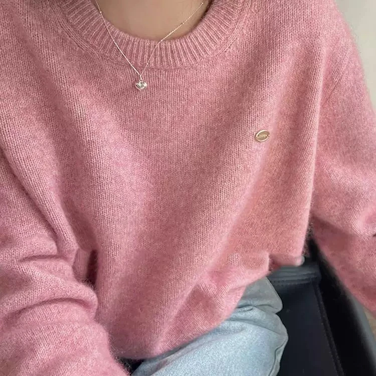 秋冬新款100纯羊毛衫女圆领加厚短款针织衫宽松毛衣打底衫欧洲站