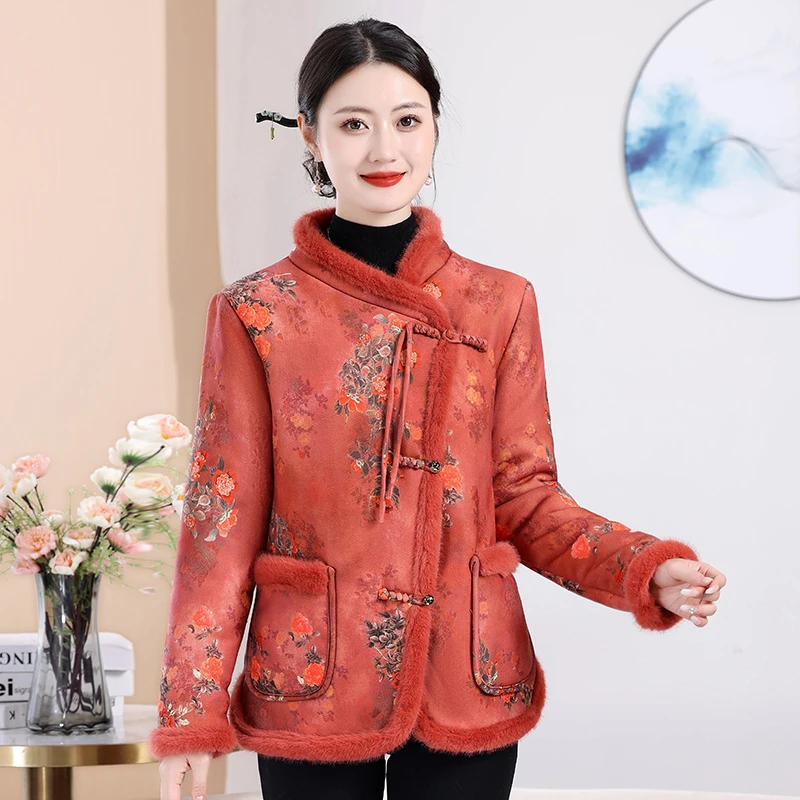 花棉袄冬季新款东北棉衣新中式国风加绒加厚小个子碎花棉服外套