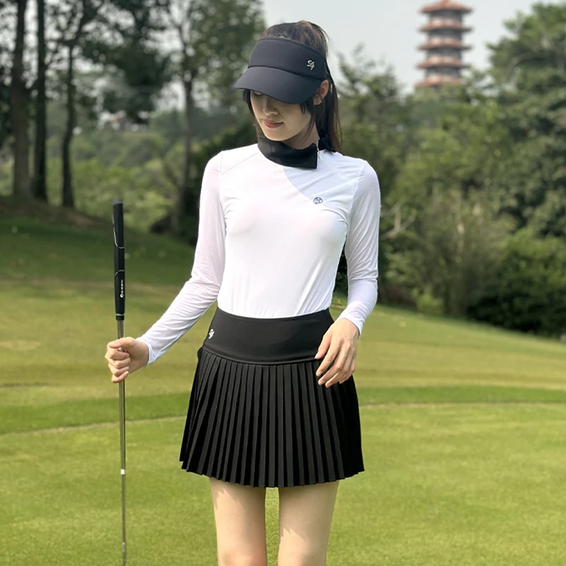 夏季高尔夫女装冰丝防晒衣冰感速干透气长袖T恤修身显瘦冰感上衣