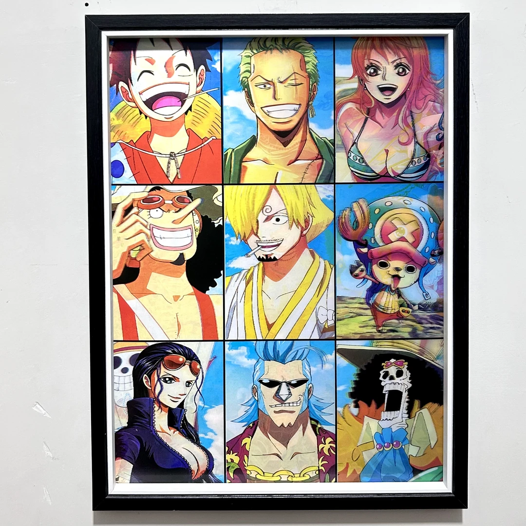 动漫海贼王草帽海贼团合集两变立体装饰画框16寸实木动漫简约画框