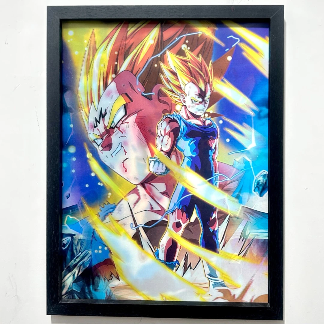 动漫龙珠贝吉塔魔二超蓝两层渐变立体画16寸实木长方形壁挂相框