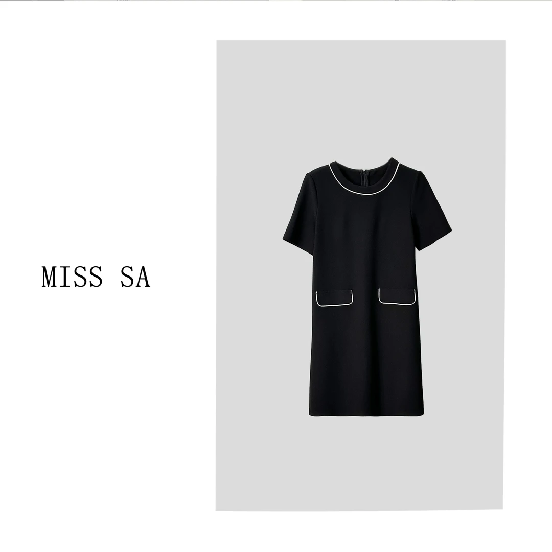 【现货】MISS SA夏新款收腰中长款显瘦简约气质短袖连衣裙24021003