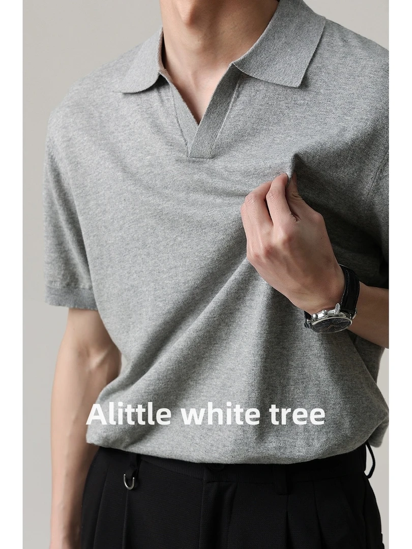 Alittle white tree断码清针织100%纯棉polo衫翻领男复古绅士短袖