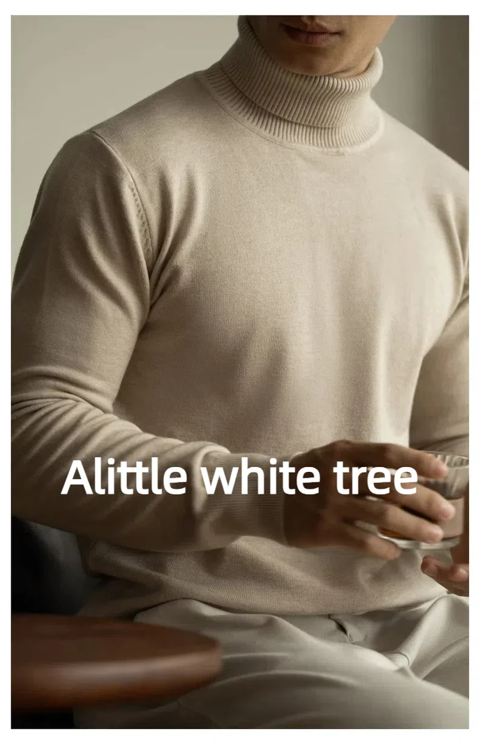 Alittlewhitetree绵羊毛+莱赛尔高领针织衫可机洗男保暖内搭毛衣