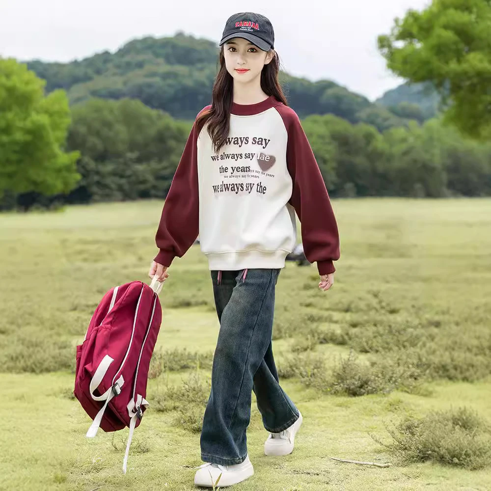 女童卫衣2024新款秋装儿童洋气中大童秋季韩版印花圆领春秋上衣潮