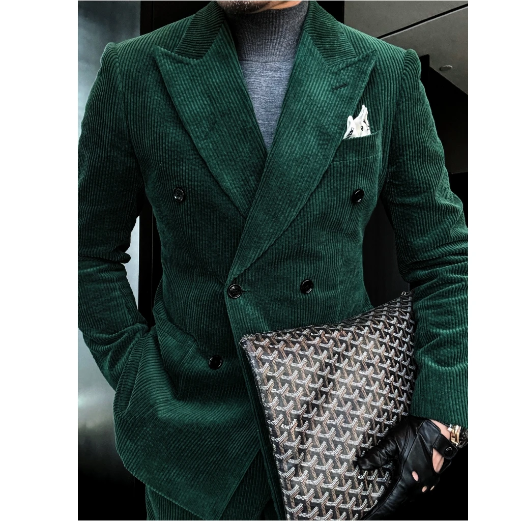 DRUNKCORNER 【十周年限定】复古绿双排枪驳领灯芯绒西服单西