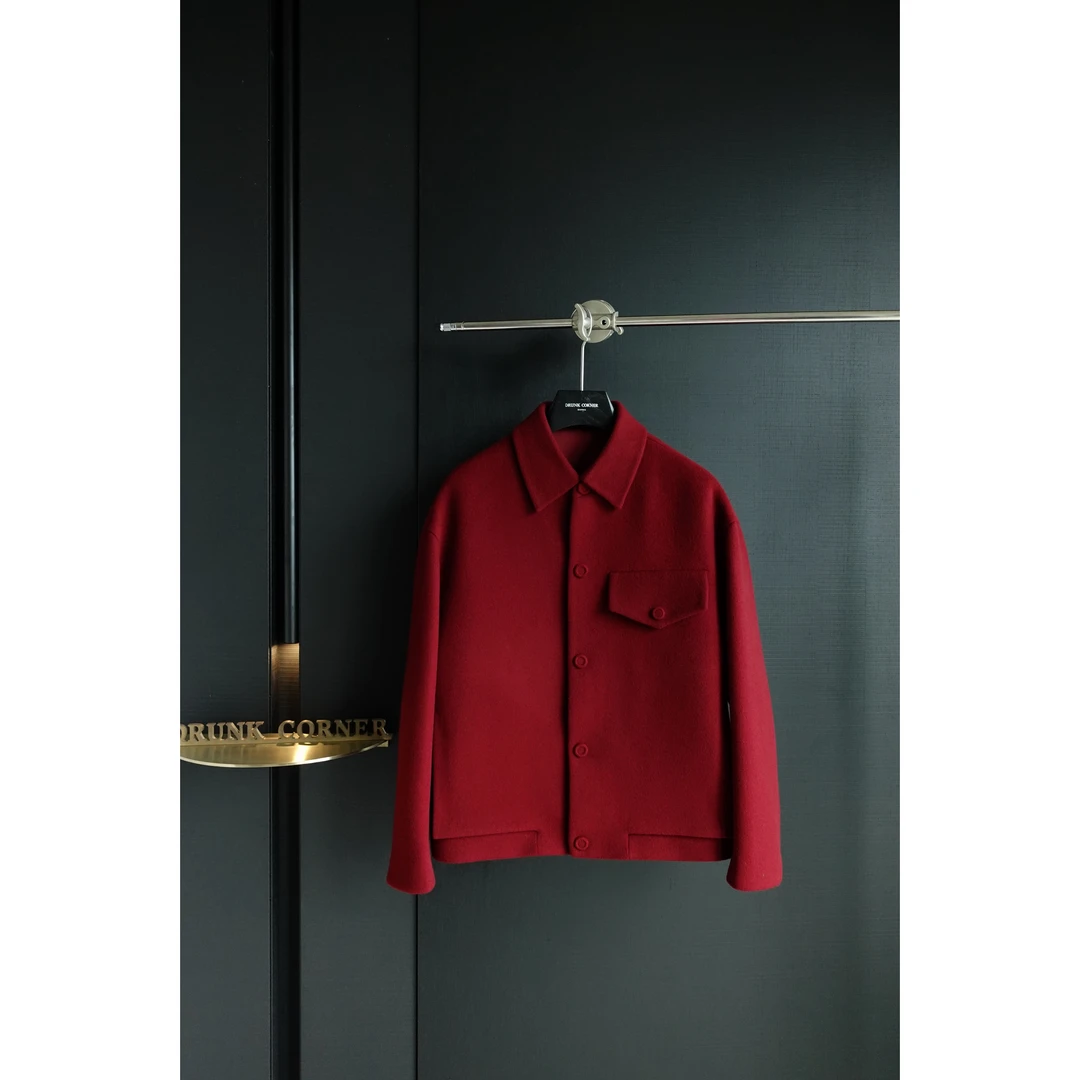 DRUNKCORNER 翻领胸袋盖羊绒夹克外套长袖秋冬百搭时尚