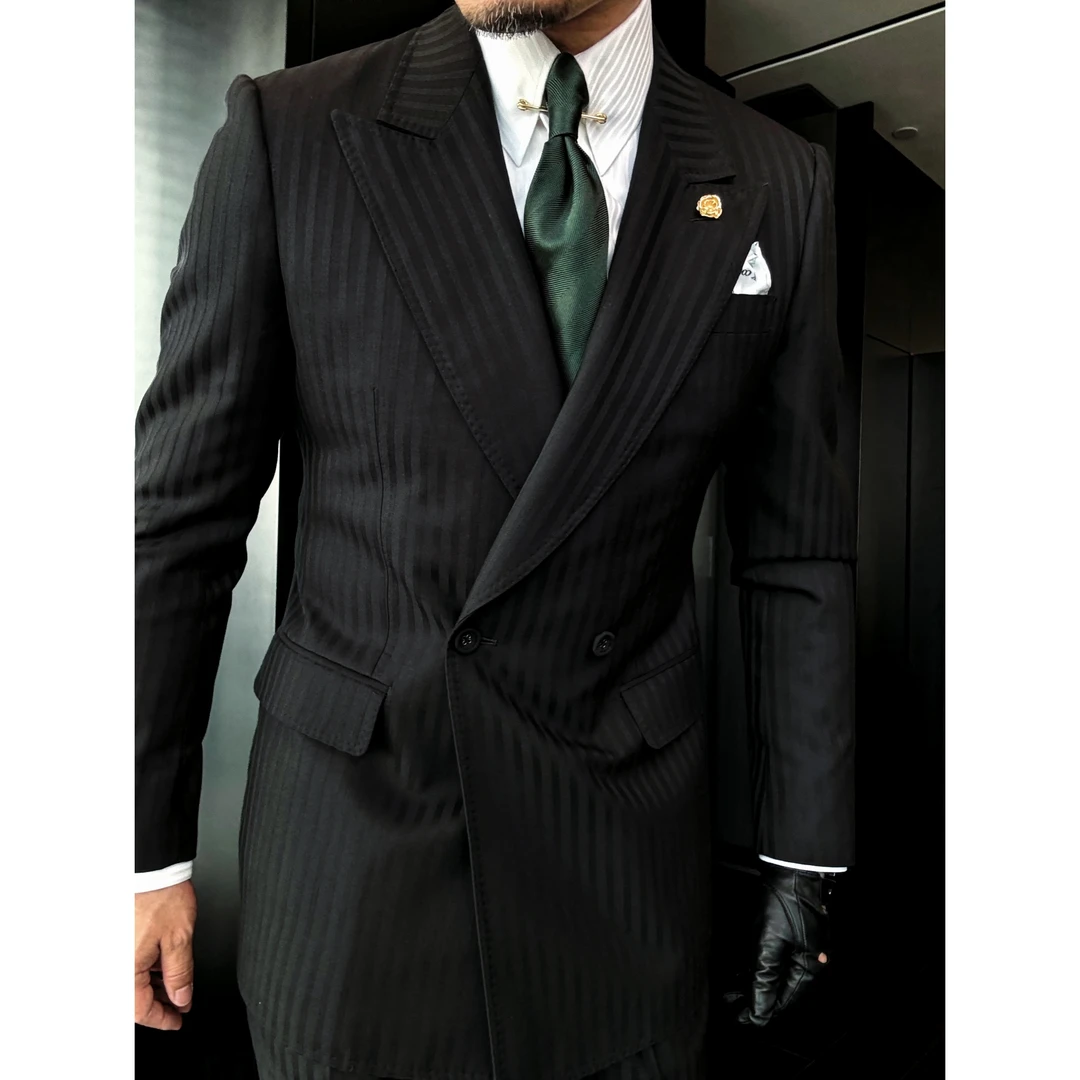 DRUNKCORNER【十周年限定】双排枪驳领双拱针暗条纹西服