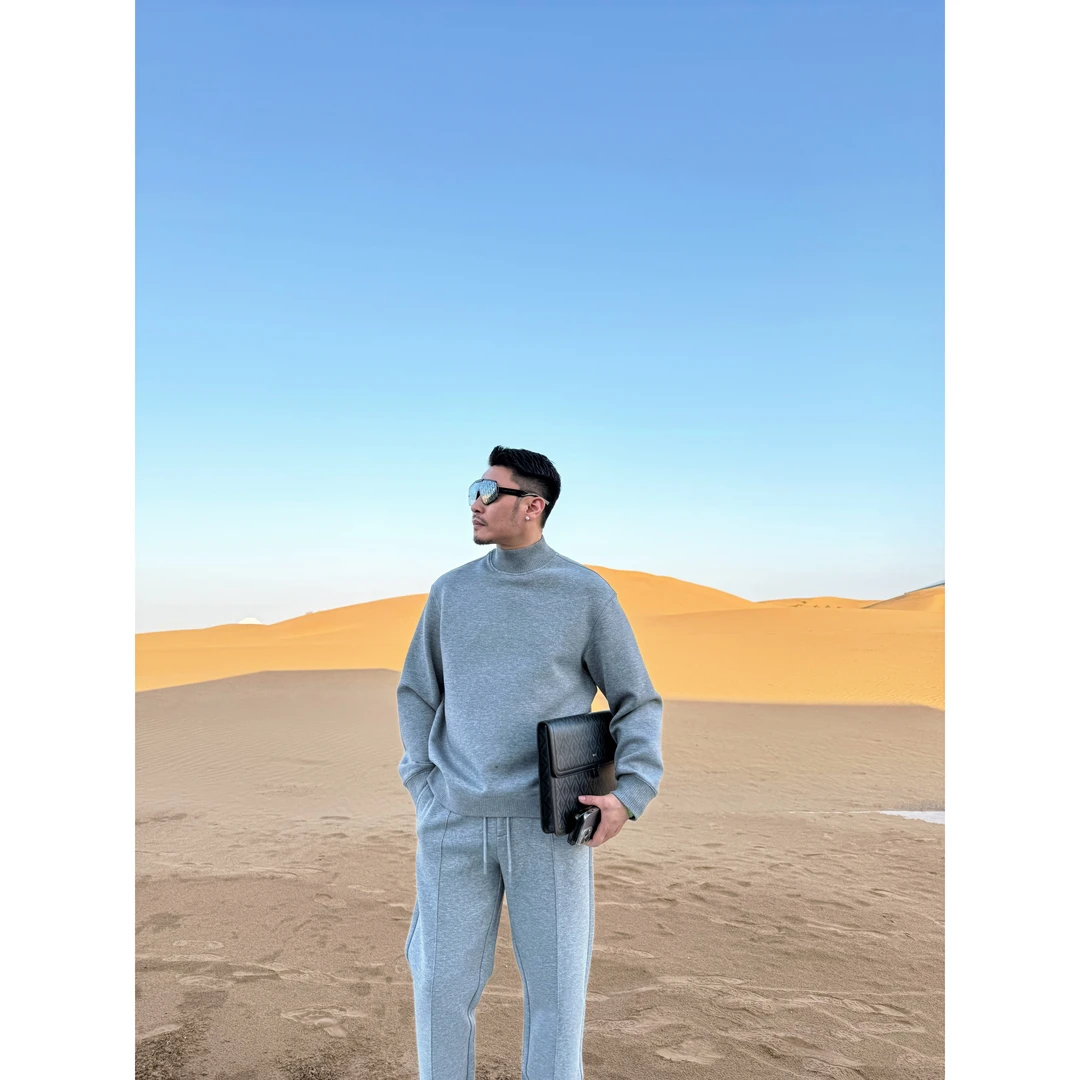 DRUNKCORNER 【十周年限定】单裤半高领金属标薄绒微阔休闲裤