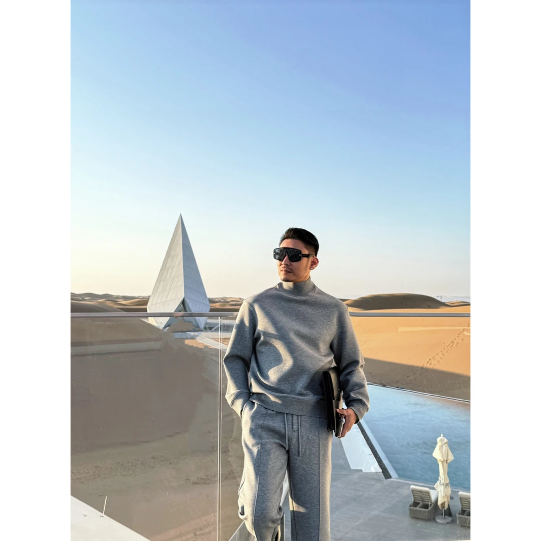 DRUNKCORNER 半高领金属标薄绒微阔卫衣套装休闲运动秋季