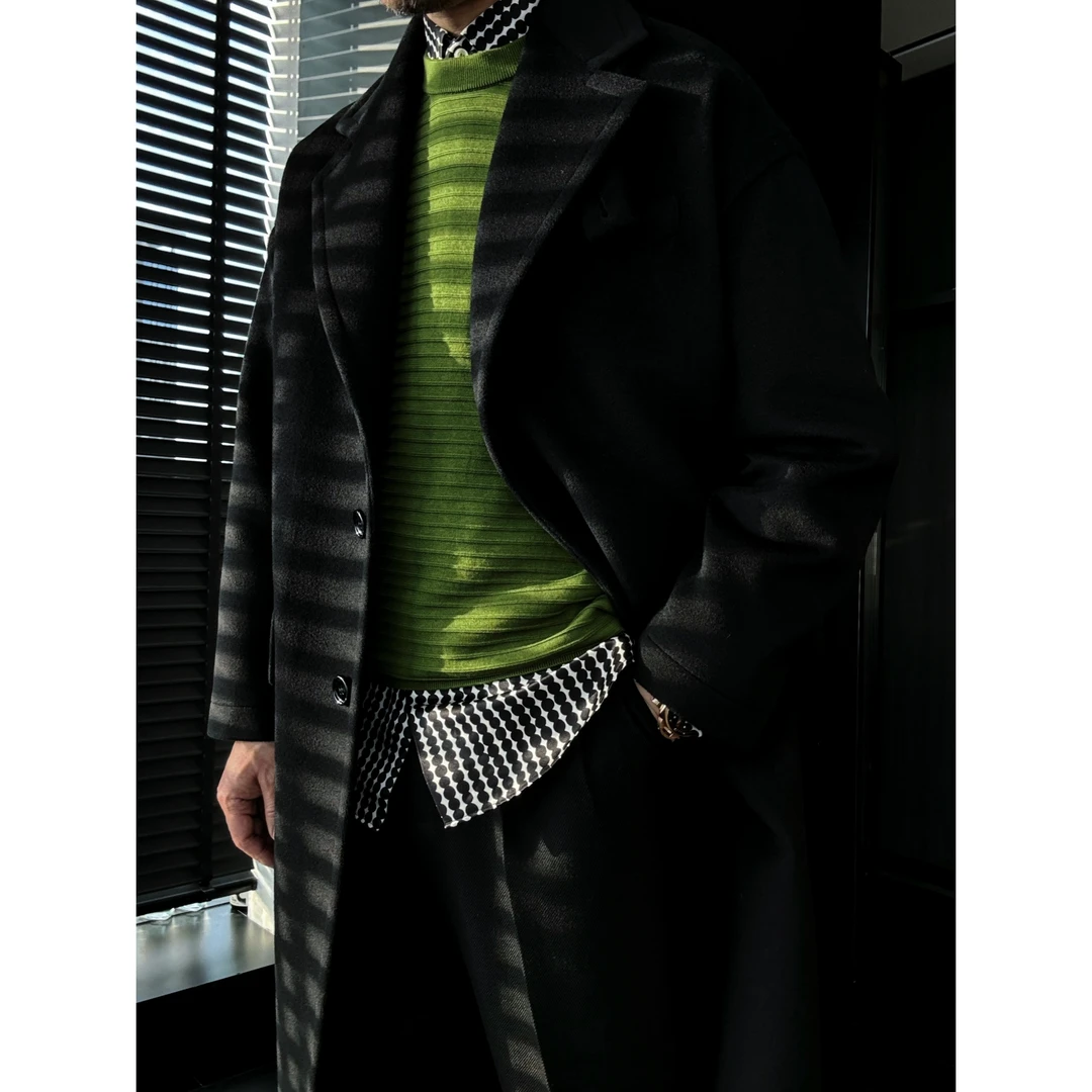 DRUNKCORNER 单排扣大平驳领羊毛大衣