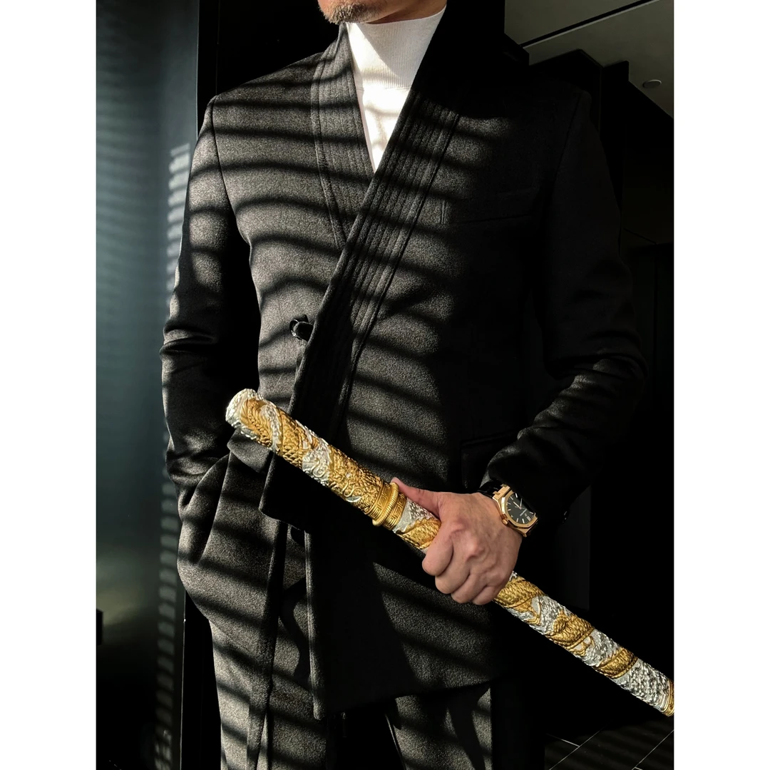 DRUNKCORNER 中式丝毛混纺西服套装国风580g时尚复古秋冬黑色男士