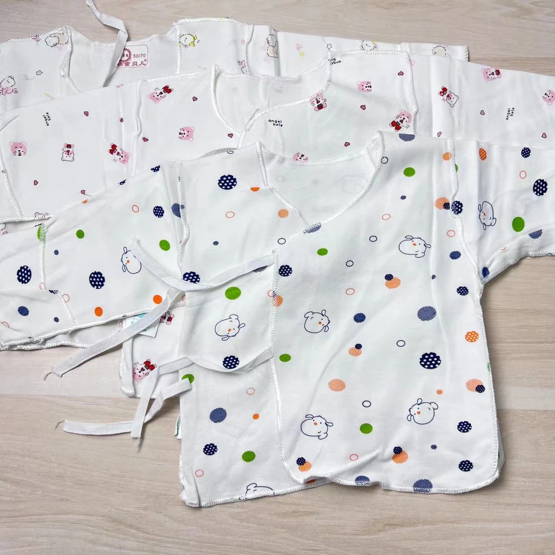 B05锦纯棉宝宝春夏半背衣两件装全棉印花新生儿出生衣透气