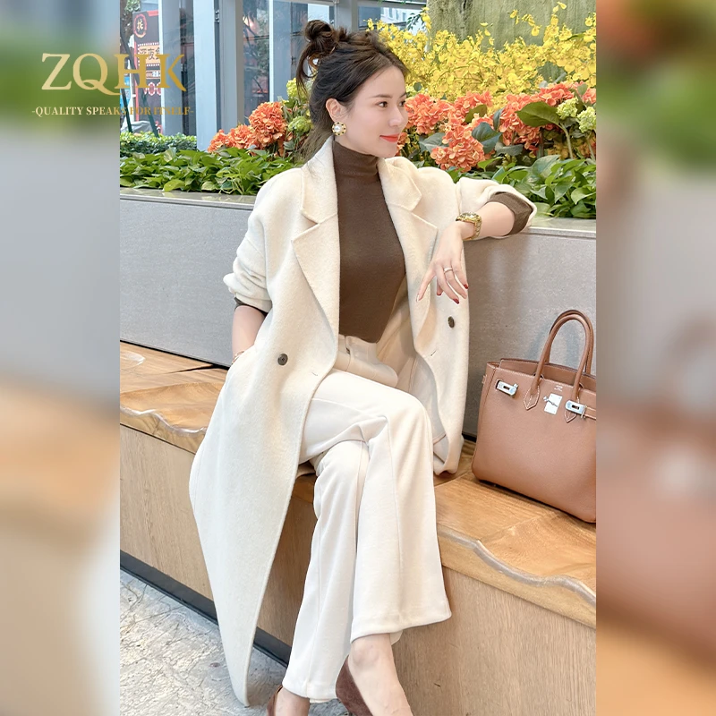 [ZQHK]子琪品牌2024秋冬新款气质法式轻奢蚕丝驼绒羊毛大衣备用