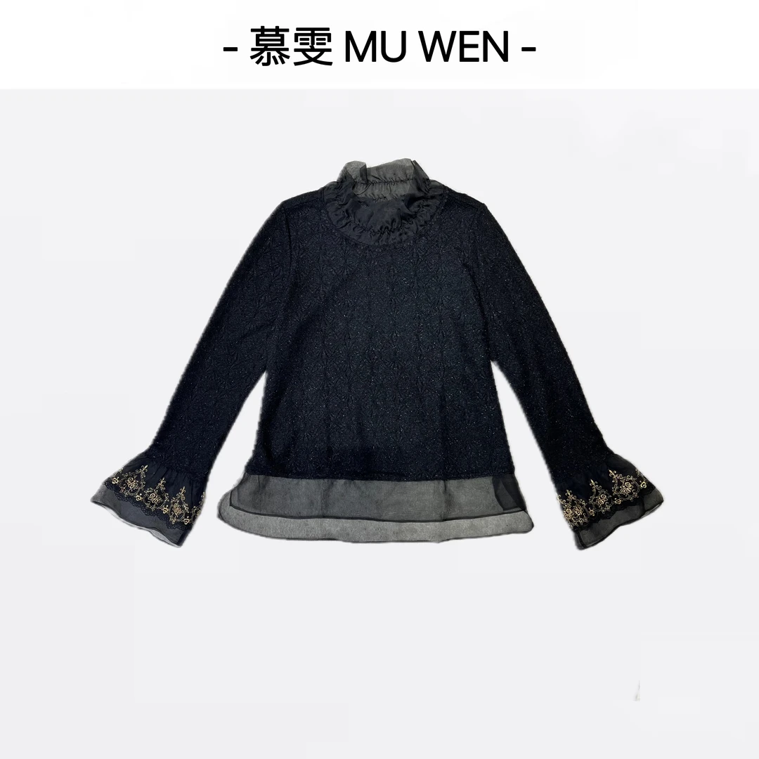 24357139【初威】新中式国风优雅显瘦上衣气质长袖立领黑色女士