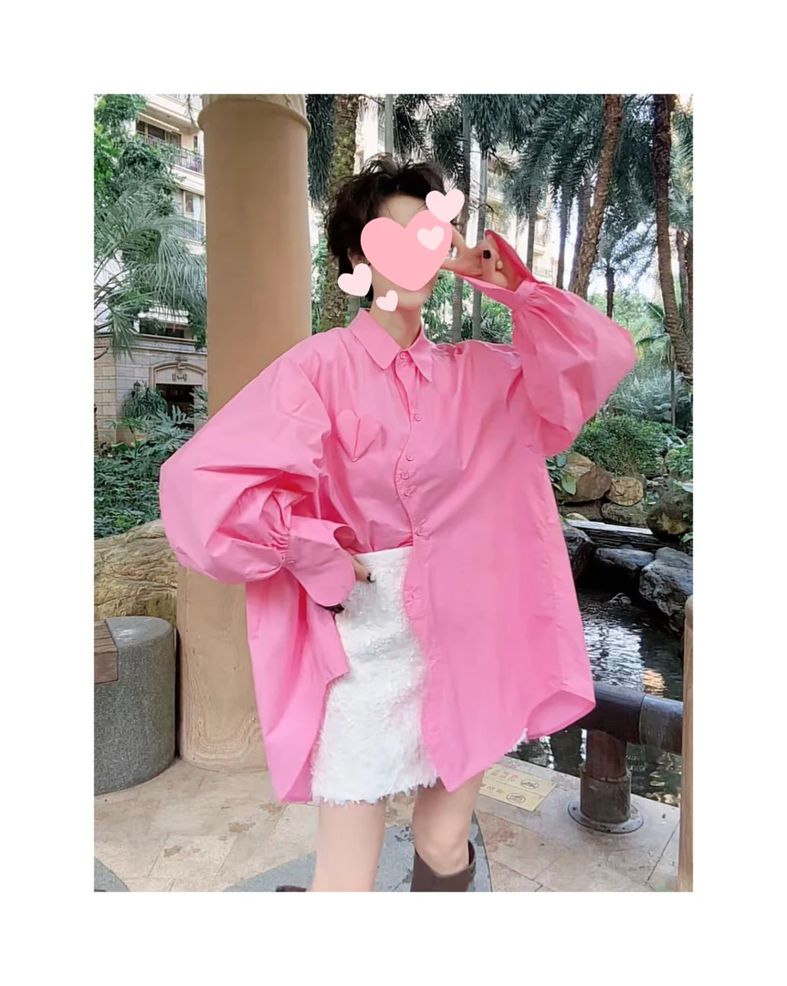 24357457【爱语星辰】立体爱心宽松慵懒上衣衬衣长袖衬衫设计感