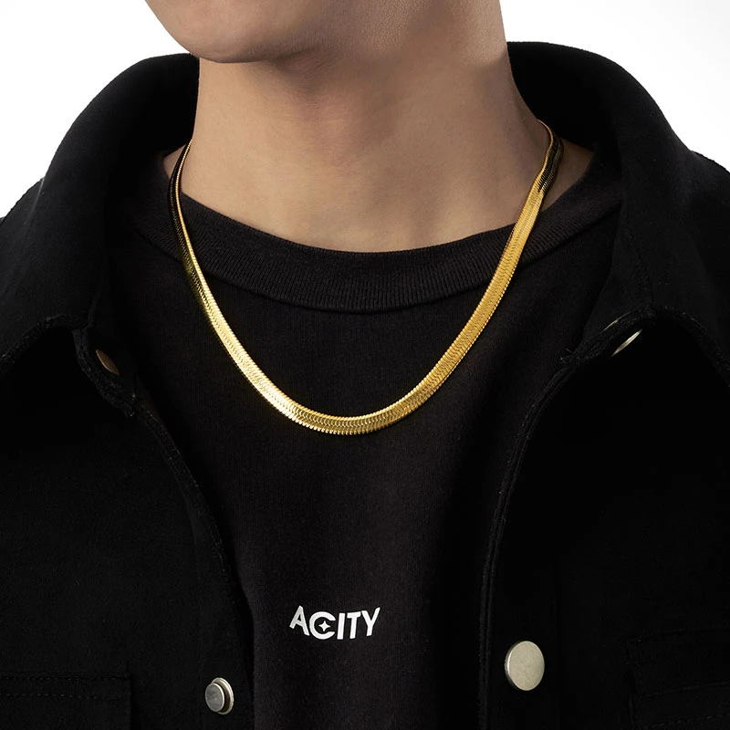 ACITY 钛钢项链 嘻哈金色蛇骨链项链男女高级感刀片链欧美锁骨链