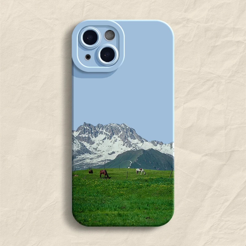 ins风~草坪雪山iPhone15手机保护壳14苹果15华为mate60pro新款viv