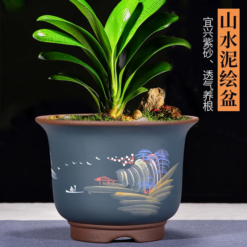 紫砂花盆君子兰发财树绿萝盆家用室内陶瓷大号盆景盆特价包邮