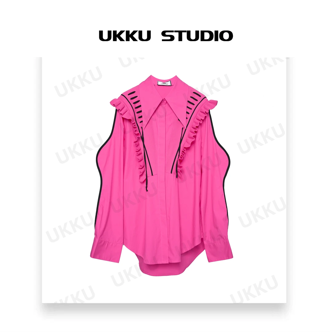 【UKKU STUDIO】气质时尚休闲简约时髦百搭翻领春夏衬衫511784