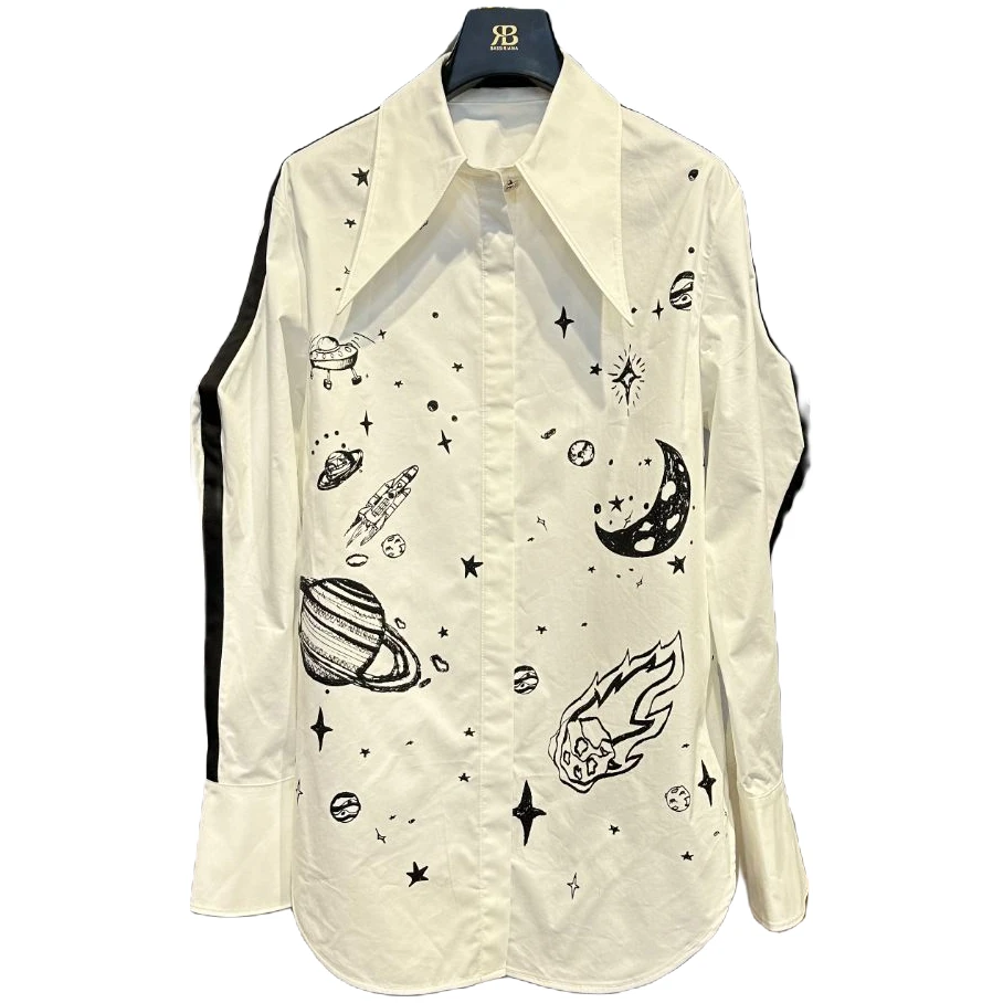 【BASSINIANA】设计师款法式时尚轻奢休闲气质黑白拼色衬衫210519